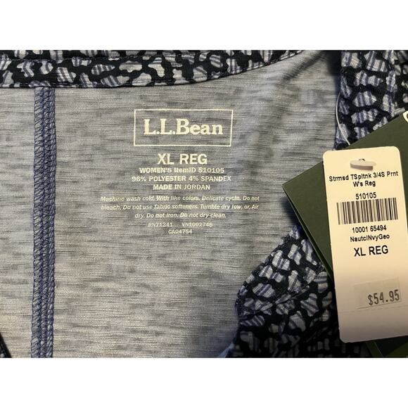 LL Bean Top Womens XL Reg Streamside Tee Split Neck 3/4 Sleeve Gorpcore Blue NWT - Picture 6 of 9